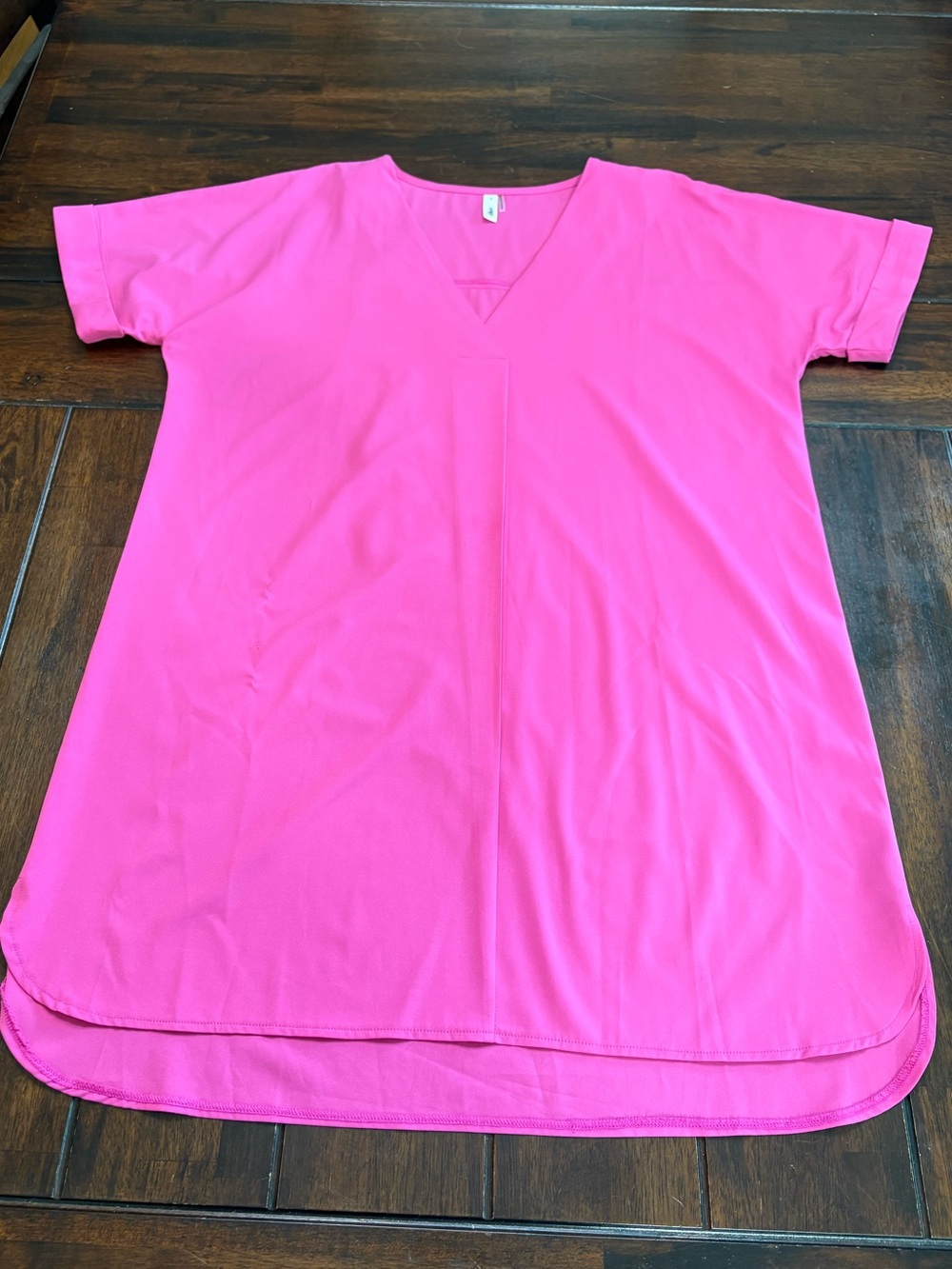 Glam Hot Pink V-Neck T-Shirt Tunic Dress, Size S